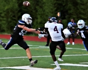 Chamblee's Miller Meeks (52), shown here blocking a punt against Towers earlier this season, is one of the stalwarts on the Bulldog's defense. (Photo by Mark Brock)