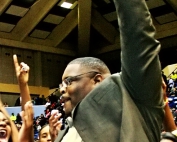 Arabia Mountain Lady Ram's coach Jerry Jackson won a state title at Redan in 2014 as his team went 33-0. He just picked up his 300th career win on Saturday with a 65-23 win over Clarke Central. (Photo by Mark Brock)