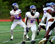 Miller Grove quarterback Amonte Harden (7) and running back Ta'Jon Corbitt (6) both accounted for two touchdowns to lead the Wolverines to a 32-21 road win over the Central Gwinnett Knights on Friday night. (Photo by Mark Brock)