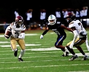 Tucker's Joziah Horne (6) and LeShaun Hudgins (7) shown here against Chamblee both had big plays in Tucker's 41-7 Region 5-4A win over the Lithonia Bulldogs. Horne had a touchdown reception and Hudgins returned a fumble for a touchdown. (Photo by Mark Brock)