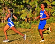 Stephenson's Breona Issac (left) and Gene Jones gave the Jaguars a strong finish in the final regular season cross country meet in DeKalb. Jones took first in the boys' race and Issac was second in the girls' just .40 behind Stone Mountain's Shekinah Williams who took medalist honors. (Photos by Henrietta George)