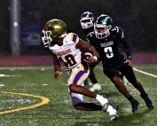 Lakeside's Jayson Michel (10), shown here against Arabia Mountain earlier this sesaon, scored a big third quarter touchdown on a 21-yard pass from Kyle Davis to extend Lakeside's lead in 34-31 win over Dunwoody. (Photo by Mark Brock)