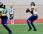 Southwest DeKalb sophomore quarterback Braylon Carter leads the Panthers against the St. Pius X Gold Lions as Southwest DeKalb looks get into the win column in the series. (Photo by Mark Brock)