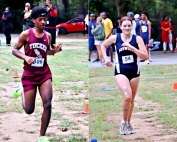 Tucker's Abdeleselam Kerebo (left) wins his second DeKalb race of the season and Dunwoody's Brooke Linard (right) captured her third title of the season. (Photos by Mark Brock)