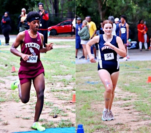 Tucker's Abdeleselam Kerebo (left) wins his second DeKalb race of the season and Dunwoody's Brooke Linard (right) captured her third title of the season. (Photos by Mark Brock)