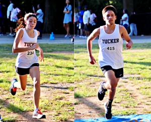 Tucker swept the junior varsity individual titles led by Anna Hodder (left) in the girls and Mercado Albaro (right) in the boys' race. (Photos by Mark Brock)