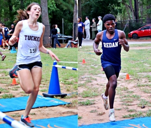 Tucker eighth grader Anna Hodder (left) won here third girls' junior varsity race in a season's best time of 15:05.00 while Redan's Shaun Thornton (right) set a season's best boys' JV time of 12:42.80 to lead Redan to a win on Tuesday. (Photos by Mark Brock)