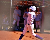 Lakeside's Lean Brosnan gets a big base hit to keep the bottom of the sixth inning alive. She would score the eventual winning run on Riley Boyd's pinch two-run single. (Photo by Mark Brock)