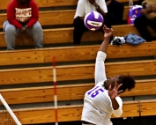 Miller Grove's Kemora McCollum swats a shot back at playoff foe Spencer druing a Class 2A first round 3-0 loss to Spencer on Tuesday. (Photo by Mark Brock)