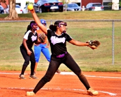 Miller Grove senior pitcher keeps adding to her record setting strikeout total as she picked up 20 K's in leading the Wolverines to a Class 2A state playoff sweep of Hardaway on Wednesday. (Photo by Mark Brock)