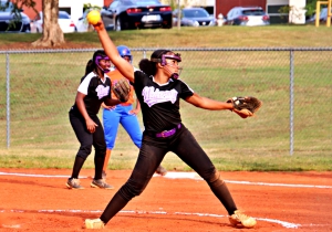 Miller Grove senior pitcher keeps adding to her record setting strikeout total as she picked up 20 K's in leading the Wolverines to a Class 2A state playoff sweep of Hardaway on Wednesday. (Photo by Mark Brock)