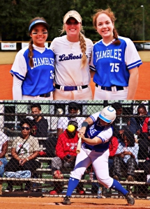 Georgia Dugout Club (Softball) All-State participants at Truist Park on Saturday include (top, l-r) Kate Sarago (Chamblee), Ellie Lenz (Lakeside), Rachel Axelson (Chamblee) and Gali Nelson (Chamblee, bottom photo).