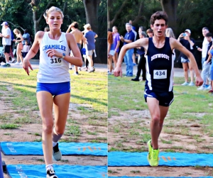 DeKalb County champions Talley Pendleton (left from Chamblee) and Alex Loffredio (Dunwoody) hope to lead their teams to a qualifying spot for the state meets as they run in the state sectionals this weekend. All 19 DeKalb schools have participants headed to five different sectional competitions. (Photo by Mark Brock)