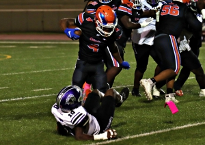 Columbia's Nishan Hillman scored three rushing touchdowns in the Eagles 46-12 Class 2A state playoff rout of the Butler Bulldogs. (Photo by Mark Brock)