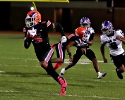 Columbia's Durante Speer (5) runs with a pass reception in action against Miller Grove earlier this season. Speer and his teammates take on defending state champion Pierce County on Friday in the second round of the Class 2A state playoffs. (Photo by Mark Brock)