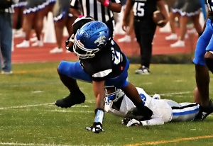 Stephenson's Anthony Booker put four touchdowns on the board for the second consecutive playoff game to fuel the Jaguars' 41-7 Class 3A second round victory at Hallford Stadium on Friday night. (Photo by Mark Brock)