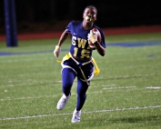 Southwest DeKalb's Camiyah Waller takes off on a long touchdown run against Arabia Mountain in a 25-6 win by the Panthers. (Photo by Mark Brock)