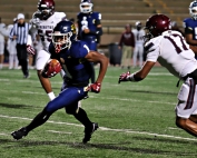 Southwest DeKalb's Jodan Christie (1) caught 10 passes for 78 yards, rushed for 46 yards on three carries and returned a kickoff 76 yards for a touchdown in the Panthers 35-13 playoff loss to Benedictine. (Photo by Mark Brock)