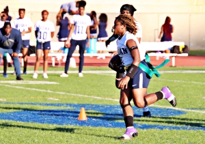 Redan junior Londyn Felder runs against Miller Grove during a regular season game. Felder and her Lady Raiders host three teams in first round of the Division 1 state playoffs beginning at 5:30 pm on Thursday at Hallford Stadium. (Photo by Mark Brock)